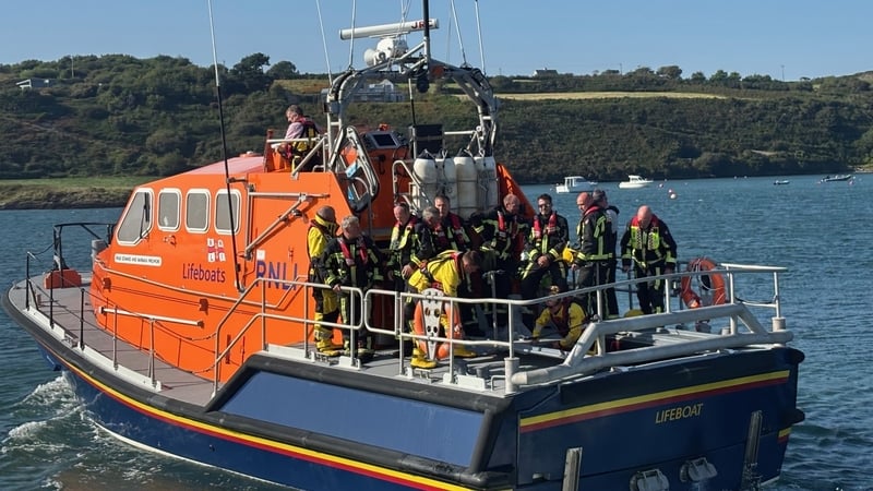 Firefighters on board the Baltimore RNLI lifeboat to Heir Island