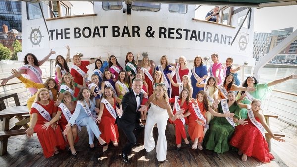Dáithí Ó Sé and Kathryn Thomas steer the ship at the launch of the 2025 Rose of Tralee International Festival as they meet this year’s 32 International Roses at MV Cill Airne, North Wall, Dublin