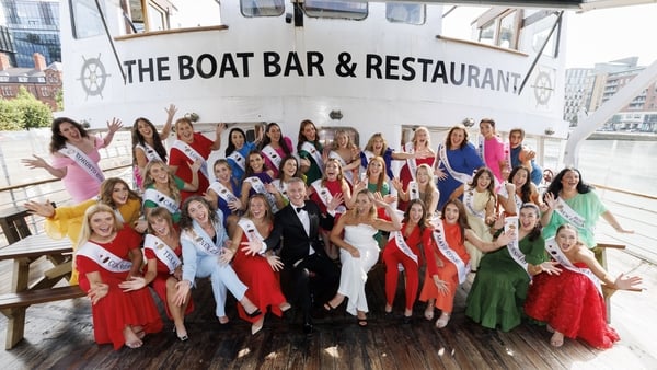 Dáithí Ó Sé and Kathryn Thomas steer the ship at the launch of the 2025 Rose of Tralee International Festival as they meet this year’s 32 International Roses at MV Cill Airne, North Wall, Dublin