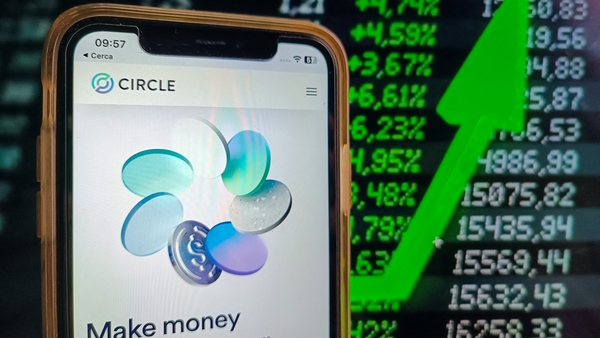 The Circle app opened on a mobile phone against a graph background