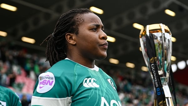 22 March 2025; Linda Djougang of Ireland before the Women's Six Nations Rugby Championship match between Ireland and France at Kingspan Stadium in Belfast. Photo by Ramsey Cardy/Sportsfile