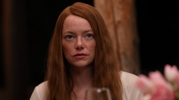 Emma Stone appears concerned as Louise Cross in Eddington