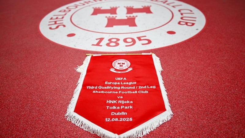 A detailed view of the Shelbourne match pennant inside their dressing room before the UEFA Europa League Third Qualifying Round 2nd Leg match between Shelbourne and Rijeka
