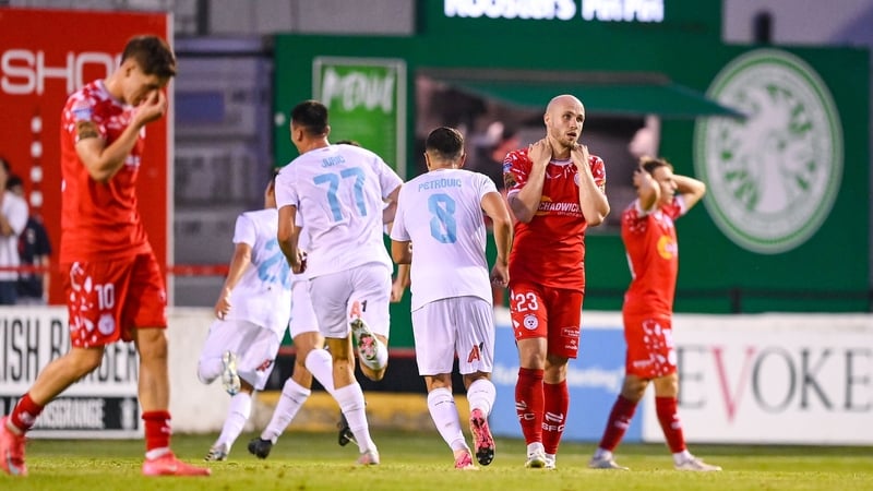 Shels players react after Rijeka score their second goal of the night