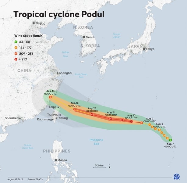 An infographic titled "Tropical cyclone Podul" 