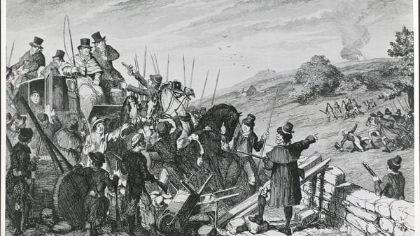 Stoppage Of The Limerick Mail And Murder Of Lieut. Giffard Aug 1798, Drawing By George Cruikshank. (Photo by Hulton Archive/Getty Images)