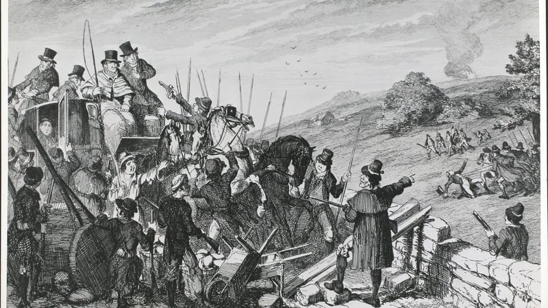 Stoppage Of The Limerick Mail And Murder Of Lieut. Giffard Aug 1798. Drawing By George Cruikshank. Photo: Hulton Archive/Getty Images