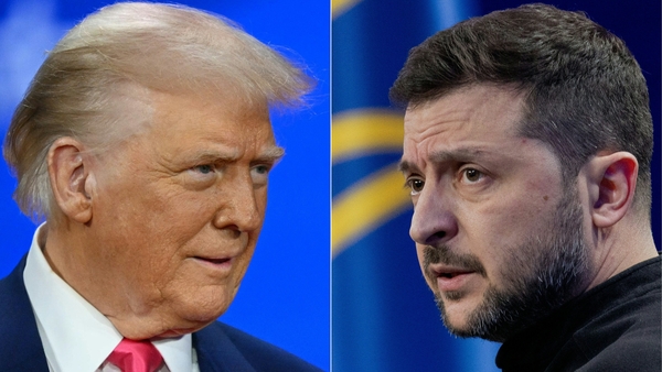 A picture of US President Donald Trump and a seperate image of Ukraine's President Volodymyr Zelensky -