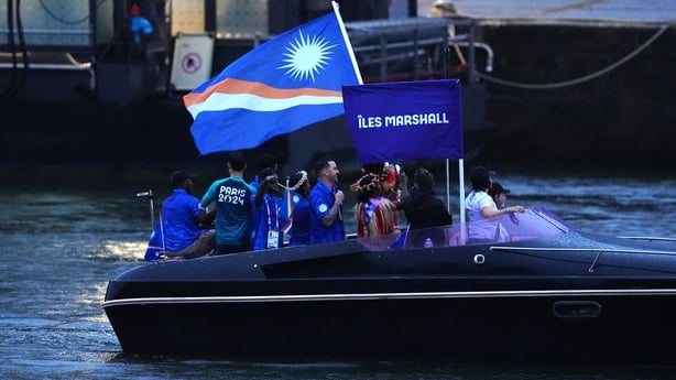Team Marshall Islands during the opening ceremony of the Paris 2024 Olympic Games