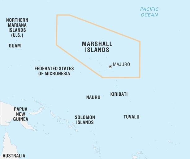 World Data Locator Map, Marshall Islands. (Photo by: Encyclopaedia Britannica/Universal Images Group via Getty Images)