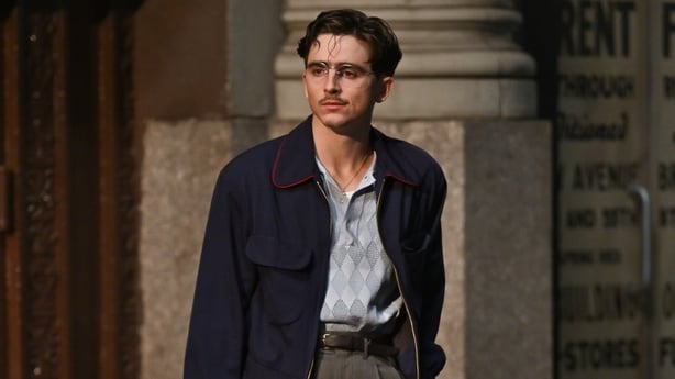 Timothée Chalamet on the set of Marty Supreme in New York