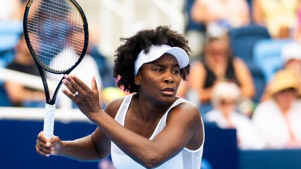 Venus Williams of the United States in action against Jessica Bouzas Maneiro of Spain in the first round on Day 1 of the Cincinnati Open at Lindner Family Tennis Center on August 07, 2025 in Mason, Ohio