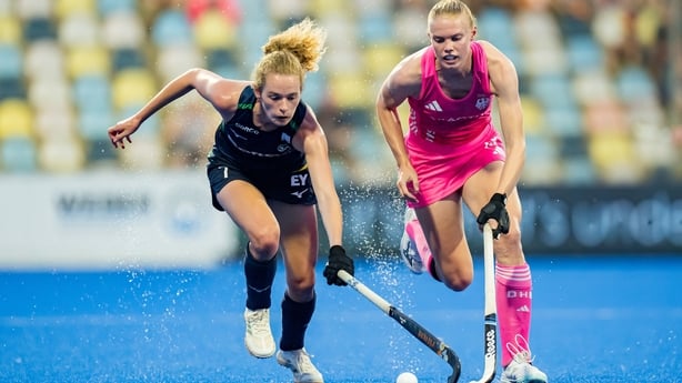 MONCHENGLADBACH - EuroHockey Championship 202512 Ireland v Germany (Pool A)Picture: Lilly Stoffelsma of Germany and Niamh Carey of Ireland battles for the ball COPYRIGHT WORLDSPORTPICS EWOUT PAHUD DE MORTANGESNo archive allowed