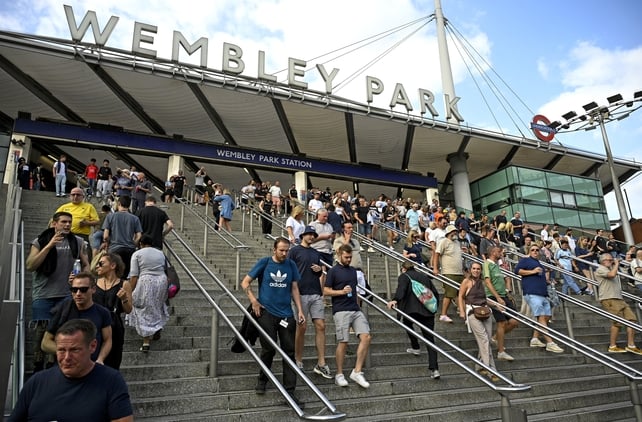 LONDON, ENGLAND - JULY 25: A general view of Oasis fans arriving at the Oasis Live '25 Tour at Wembley Stadium on July 25, 2025 in London, England. (Photo by Ben Montgomery/Getty Images)