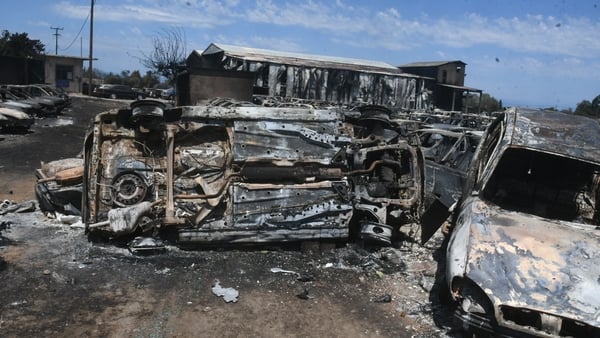 PATRAS, GREECE - AUGUST 14: A general view shows damaged cars after a wildfire on August 14, 2025 in Patras, Greece. (Photo by Yannis Andritsopoulos/Anadolu via Getty Images)