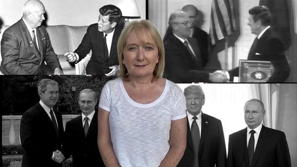 A collage of various US presidents meeting Russian leaders