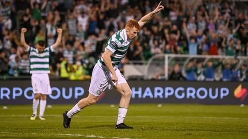 Rory Gaffney celebrates after scoring his and Shamrock Rovers' second goal
