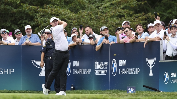 OWINGS MILLS, MARYLAND - AUGUST 14: Rory McIlroy of Northern Ireland plays a shot from the 6th tee during the first round of the BMW Championship at Caves Valley Golf Club on August 14, 2025 in Owings Mills, Maryland. (Photo by James Gilbert/PGA TOUR via Getty Images)