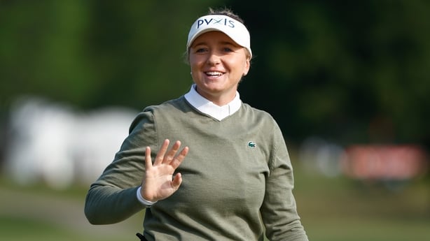 BELMONT, MI - JUNE 15: Adela Cernousek of France waves to the fans after making a putt on the ninth hole during the Final round of the Meijer LPGA Classic for Simply Give at Blythefield Country Club on June 15, 2025 in Belmont, Michigan. (Photo by Michael Miller/ISI Photos/ISI Photos via Getty Image
