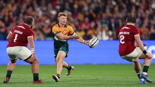 Tane Edmed in action for the AUNZ XV against the Lions in July