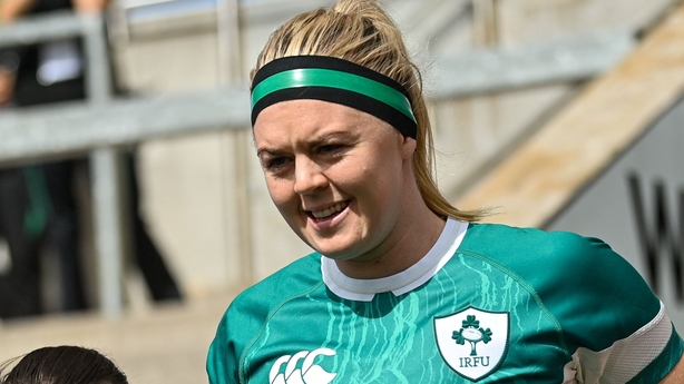 9 August 2025; Sam Monaghan of Ireland before the Women's Rugby World Cup warm-up match between Ireland and Canada at Affidea Stadium in Belfast. Photo by Ramsey Cardy/Sportsfile