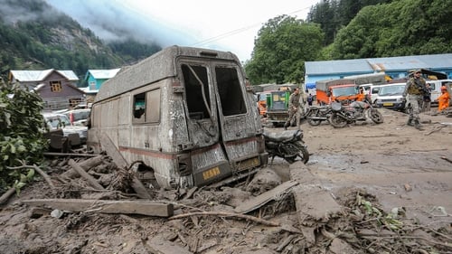 A general view shows the site of flashflood at a village in Kishtwar district