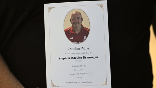 Image shows the funeral service card for Stephen Brannigan