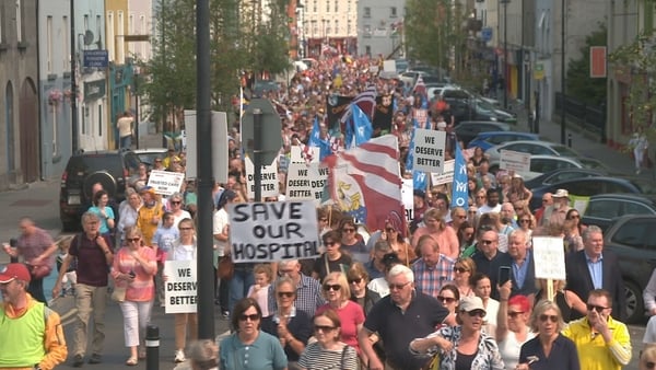 Protesters march through Ballinasloe during a march towards Portiuncula University Hospital
