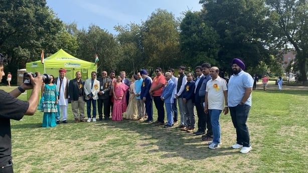 A view of people posing for photographs at India Day celebrations at Merrion Square