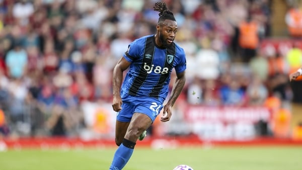 LIVERPOOL, ENGLAND - AUGUST 15: Antoine Semenyo of Bournemouth during the Premier League match between Liverpool and Bournemouth at Anfield on August 15, 2025 in Liverpool, England. (Photo by Robin Jones - AFC Bournemouth/AFC Bournemouth via Getty Images)