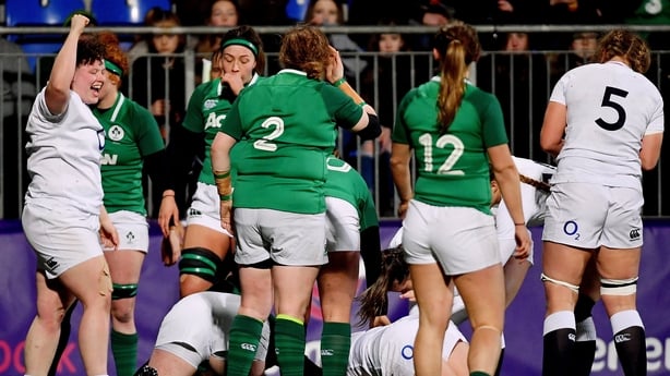 1 February 2019; Hannah Botterman of England, left, celebrates after Lark Davies of England scores her side's fourth try during the Women's Six Nations Rugby Championship match between Ireland and England at Energia Park in Donnybrook, Dublin. Photo by Ramsey Cardy/Sportsfile
