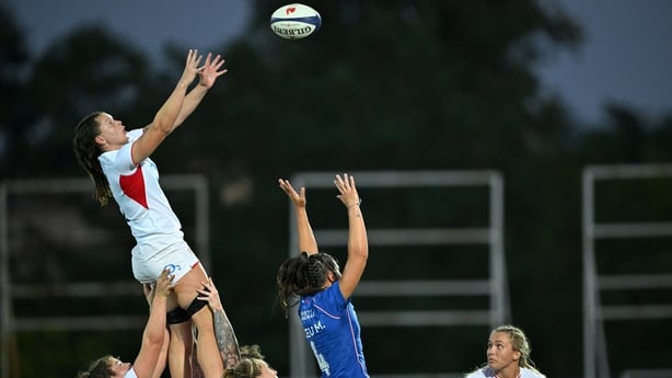 MONT-DE-MARSAN, FRANCE - AUGUST 9: Abbie Ward wins the ball during the Women's Rugby World Cup warm up match France and England Red Roses at Stade Guy Boniface on August 9, 2025 in Mont-de-Marsan, France. (Photo by Lionel Hahn - RFU/The RFU Collection via Getty Images)