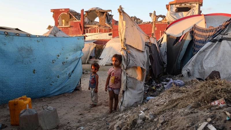 Children deprived of basic necessities at a tent camp in Gaza city