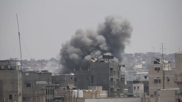 Smoke rises over residential areas in Khan Younis, located in southern Gaza