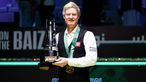 JEDDAH, SAUDI ARABIA - AUGUST 16: Neil Robertson of Australia poses with champion trophy after winning the Final match against Ronnie O'Sullivan of England on day 9 of the Saudi Arabia Masters 2025 at Green Halls on August 16, 2025 in Jeddah, Saudi Arabia