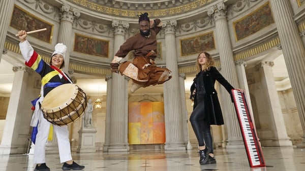 NO FEE PICPIC JULIEN BEHAL Favour Odusola (Culture Night Ambassador) Farah Elle (Culture Night Ambassador) and Sonnie Delap (Dublin Samulnori Drummers) are pictured at the launch of the 20th anniversary programme for Culture Night Dublin