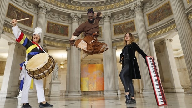NO FEE PICPIC JULIEN BEHAL Favour Odusola (Culture Night Ambassador) Farah Elle (Culture Night Ambassador) and Sonnie Delap (Dublin Samulnori Drummers) are pictured at the launch of the 20th anniversary programme for Culture Night Dublin