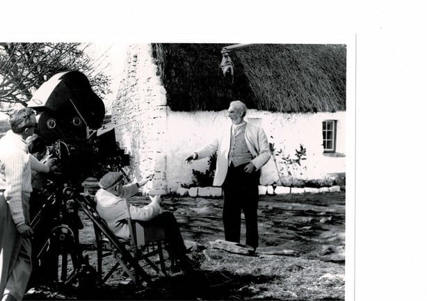 John Ford directing Noel Purcell in The Risng of the Moon at Aughnanure Castle