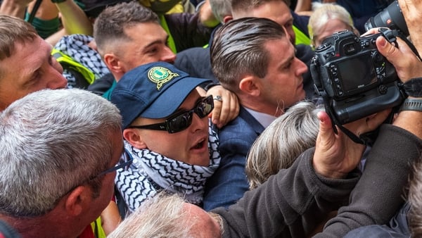 Kneecap band member Liam Óg Ó hAnnaidh arrives at Westminster Magistrates' Court