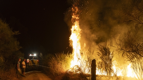 Local volunteers seen trying to stop the flames in Vilela Seca in north Portugal