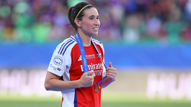 Mariona Caldentey of Arsenal FC celebrates the victory during the UEFA Women's Champions League Final 2025 football match played between Arsenal WFC and FC Barcelona at Jose Alvalade Stadium on May 24, 2025, in Lisbon, Portugal. 
