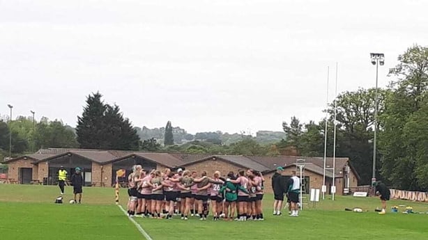 Ireland Women huddle Towcestrians Rugby Club
