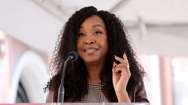 HOLLYWOOD, CALIFORNIA - APRIL 29: Shonda Rhimes speaks onstage during the ceremony honoring Ellen Pompeo with a Star on the Hollywood Walk of Fame on April 29, 2025 in Hollywood, California. (Photo by Amy Sussman/Getty Images)
