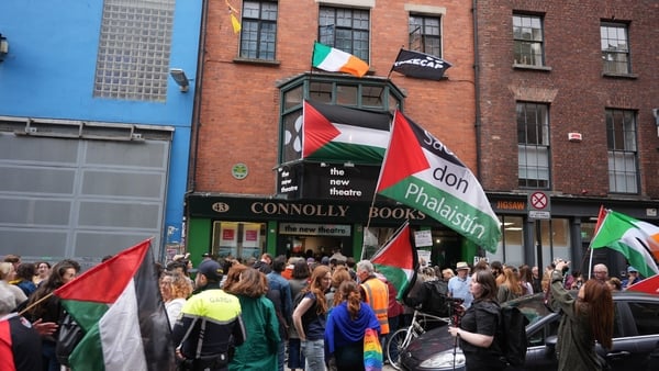 People attend a music session staged in Connolly Books in Dublin's Temple Bar area to show solidarity for Kneecap's Liam Og O hAnnaidh after he appeared at Westminster Magistrates' Court, in London, charged with a terrorism offence. The 27-year-old, of Be