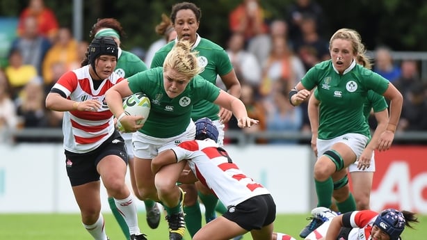 13 August 2017; Cliodhna Moloney of Ireland in action against Moe Tsukui of Japan during the 2017 Women's Rugby World Cup Pool C match between Ireland and Japan at the UCD Bowl in Belfield, Dublin. Photo by Matt Browne/Sportsfile