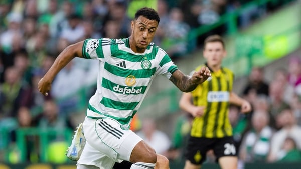 GLASGOW, SCOTLAND - AUGUST 20: Celtic's Adam Idah in action during a UEFA Champions League Play-Offs First Leg match between Celtic and Kairat Almaty at Cetic Park, on August 20, 2025, in Glasgow, Scotland. (Photo by Craig Williamson/SNS Group via Getty I