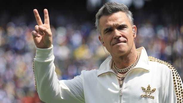 Robbie Williams performs prior to the FIFA Club World Cup 2025 Final match between Chelsea FC and Paris Saint-Germain at MetLife Stadium on 13 July, 2025 in East Rutherford, New Jersey