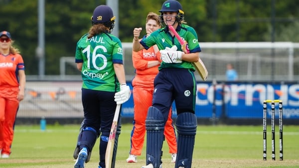 Gaby Lewis celebrates scoring 66 not out from 52 deliveries