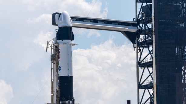 A picture of a Space X Falcon 9 rocket preparing for blast off