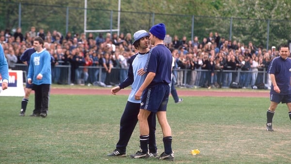 A Music Industry Celebrity Football Match, Mile End Stadium, London, Britain - 1996, Liam Gallagher And Damon Albarn (Photo by Brian Rasic/Getty Images)